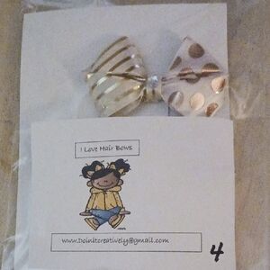 Gold and White Polka Dot Hair Bow